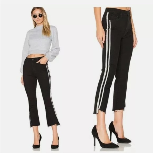 MOTHER Insider Crop Step Fray Hem Jeans Guilty Racer Stripe Black 27 - Picture 1 of 11